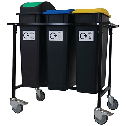 2Work Mobile Recycling Trolley with 3x90 Litre Bins