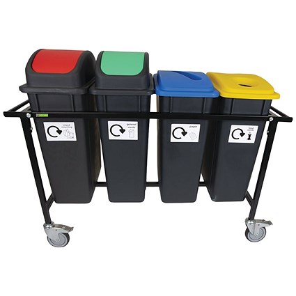 2Work Mobile Recycling Trolley with 4x90 Litre Bins