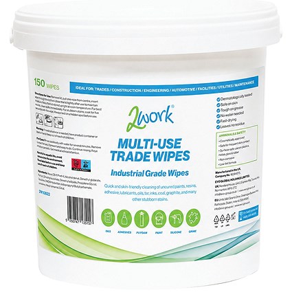 2Work All Trade Bucket Wipes 150 Wipes XL Pack of 4
