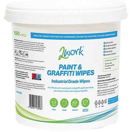2Work Paint and Graffiti Wipes Bucket 150 Wipes Pack of 4