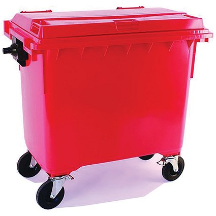 2Work Wheelie Bin 1100 Litre with Lockable Lid Red