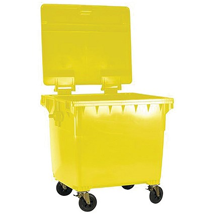 2Work Wheelie Bin 660 Litre with Lockable Lid Yellow