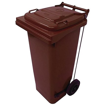 2Work Wheelie Bin Refuse 120 Litre 2 Wheel Pedal Brown