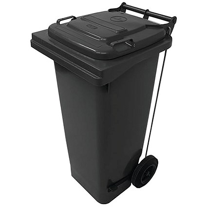 2Work Wheelie Bin Refuse 120 Litre 2 Wheel Pedal Operated Grey