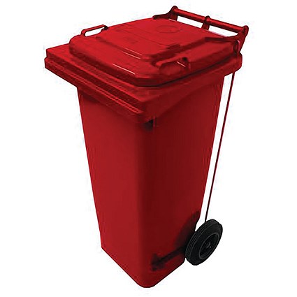2Work Wheelie Bin Refuse 120 Litre 2 Wheel Pedal Operated Red