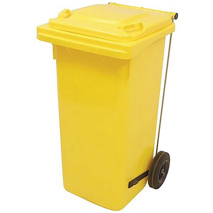 2Work Wheelie Bin Refuse 120 Litre 2 Wheel Pedal Yellow