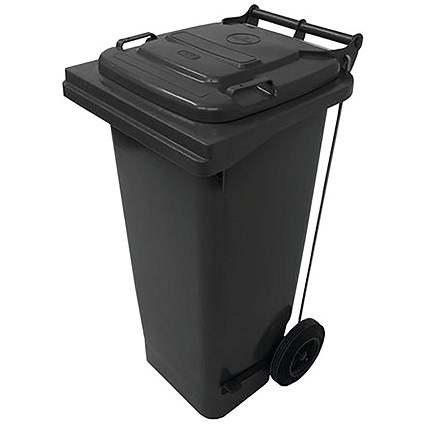 2Work Wheelie Bin Refuse 80 Litre 2 Wheel Pedal Operated Grey