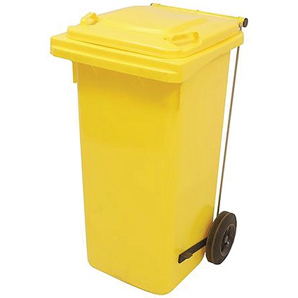 2Work Wheelie Bin Refuse 80 Litre 2 Wheel Pedal Yellow