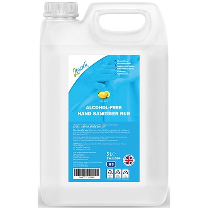 2Work Hand Sanitiser Rub Alcohol-Free Jerry Can, 5 Litres 2Work Hand Sanitiser Rub Alcohol-Free Jerry Can, 5 Litres