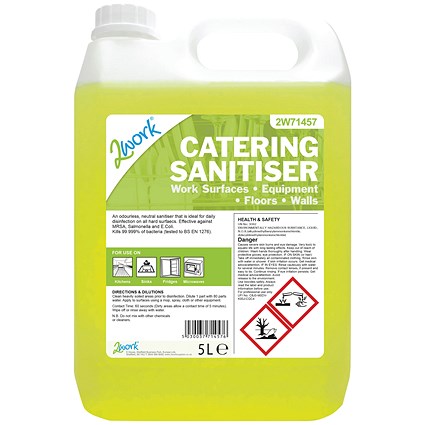2Work Odourless Catering Sanitiser, 5 Litres 2Work Odourless Catering Sanitiser, 5 Litres