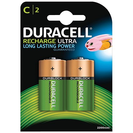 Duracell Rechargeable Battery, Accu NiMH 3000mAh, C, Pack of 2