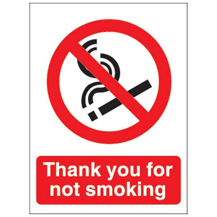 Thank You For Not Smoking Sign 140x115mm White Self-adhesive Vinyl