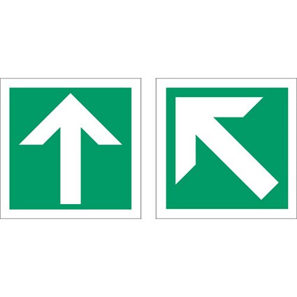 Stewart Superior Fire Exit Sign Arrow Diag & Straight 150x150mm Self-adhesive Vinyl [Pack 2]