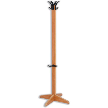 Acorn Laser Hat and Coat Stand with Umbrella Ring and Strong Hooks H1550mm Cherry