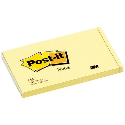 Post-it Notes, 76 x 127mm, Yellow, Pack of 12 x 100 Notes