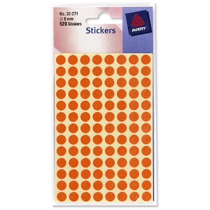 Avery Packets of Labels Diam.8mm Orange Ref 32-271 [10x520 Labels]