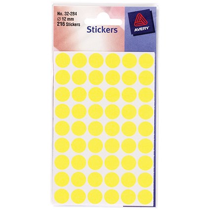 Avery Coloured Labels, 13mm Diameter, Fluorescent Yellow, 32-284, 10 x 245 Labels