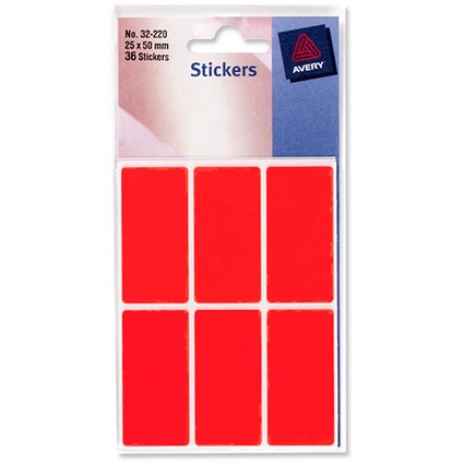 Avery Coloured Labels / 25 x 50mm / Fluorescent Red / 32-220 / 10 x 36 Labels