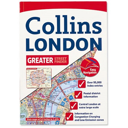 Collins Greater London Street Atlas Detailing Underground and Railway Stations A4