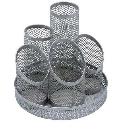 5 Star Mesh Pencil Pot with 5 Tubes, Scratch-resistant with Non-marking Base, Silver