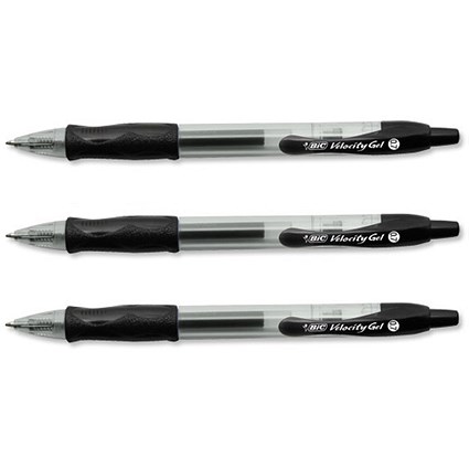 Bic Velocity Gel Stic Rollerball Pen Medium Point 1.0mm Tip 0.7mm Line Black [Pack 12]