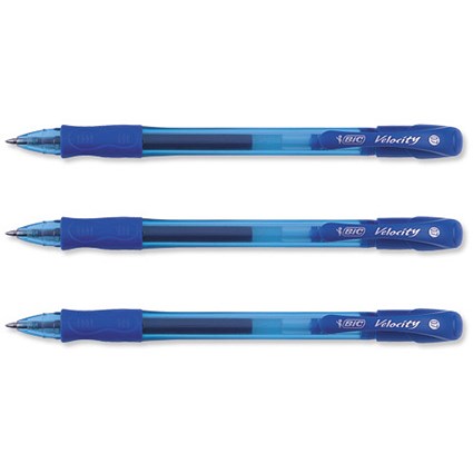 Bic Velocity Gel Stic Rollerball Pen Medium Point 1.0mm Tip 0.7mm Line Blue [Pack 12]