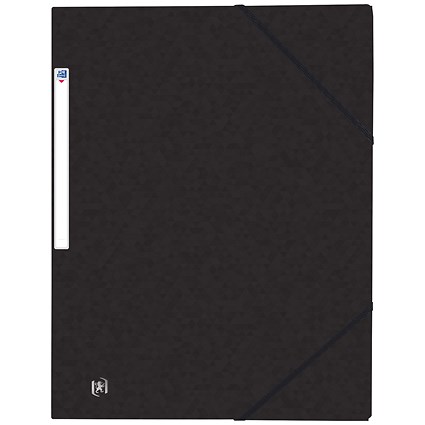 Oxford Elasticated Folders, 3-Flap, Foolscap, Black, Pack of 10