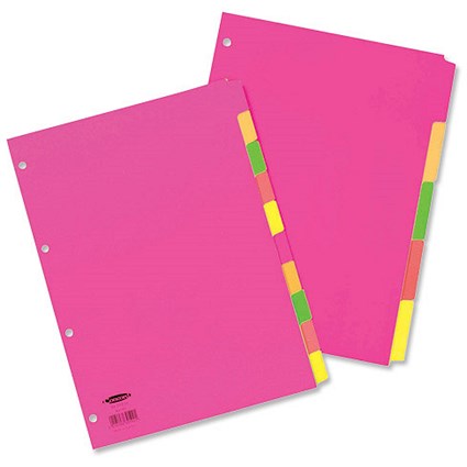Concord Fluorescent Subject Dividers 180gsm Punched 4 Holes 5-Part A4 Assorted