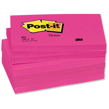 Post-it Colour Notes Pad of 100 Sheets 76x127mm Energetic Palette Ultra Fuchsia Ref 655N PI [Pack 6]
