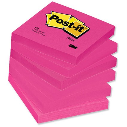 Post-it Colour Notes Pad of 100 Sheets 76x76mm Energetic Palette Ultra Fuchsia Ref 654N PI [Pack 6]