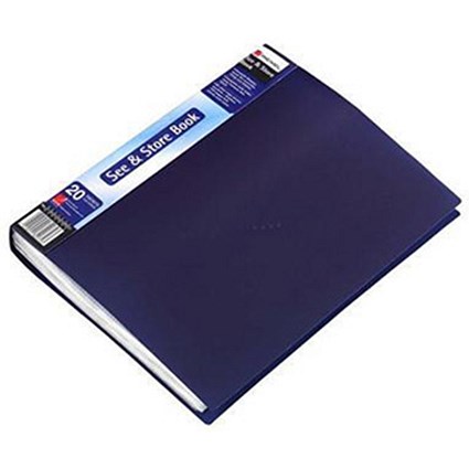Rexel See and Store Book with Full-length Spine Ticket / 20 Pockets / A4 / Blue