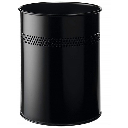 Durable Metal Waste Bin, 15 Litre, Black
