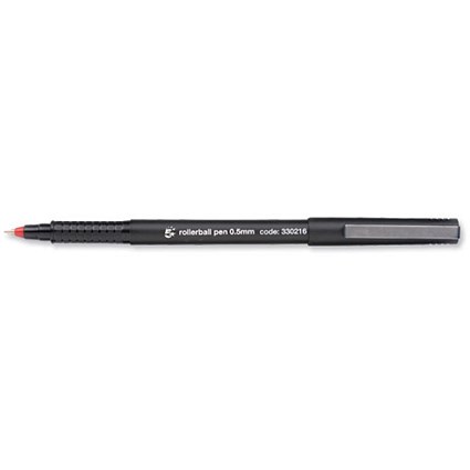 5 Star Rollerball Pen Fine 0.5mm Tip 0.3mm Line Red [Pack 12]