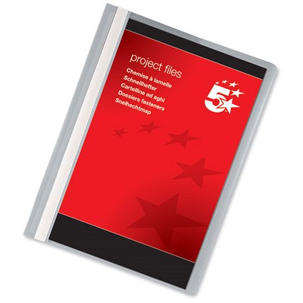 5 Star Project Flat File - Lightweight Polypropylene with Indexing Strip / A4 / Grey / Pack of 5
