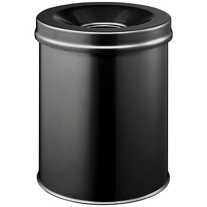 Durable Fire Extinguishing Metal Waste Bin, TUV Certified, 15L, Black Durable Fire Extinguishing Metal Waste Bin, TUV Certified, 15L, Black