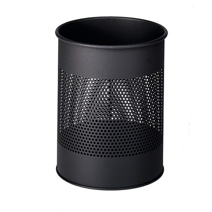 Durable Round Metal Perforated Waste Bin, Scratch Resistant Steel, 15 Litres, Charcoal Grey