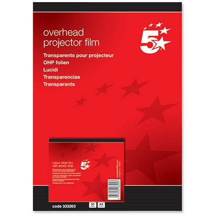 5 Star OHP Film Inkjet General Purpose 100 micron A4 Clear [Pack 50]