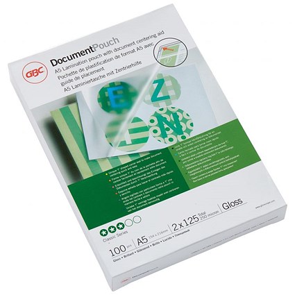GBC A5 Laminating Pouch, 2x125 Micron, Pack of 100