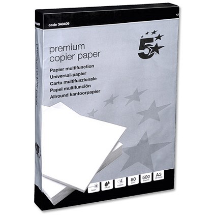 5 Star A3 Premier Multifunctional Paper / White / 80gsm / Ream (500 Sheets)