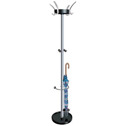 5 Star Contemporary Hat and Coat Stand, Steel, Umbrella Holder, 4 Hooks, 4 Pegs