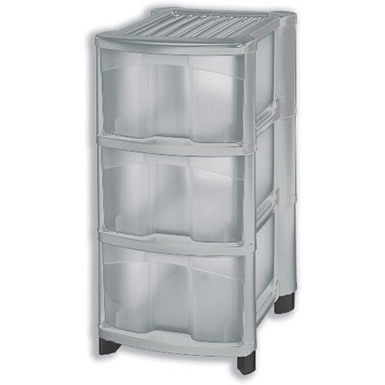 Strata Storage Unit Mobile 3 Drawer W320xD410xH630mm Silver Ref HW430SVR