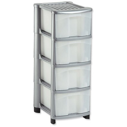 Strata Storage Unit Mobile 4 Drawer W320xD410xH810mm Silver Ref HW434SVR