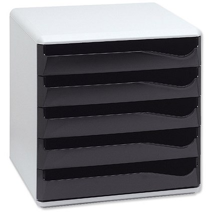 Post Set Filing Unit with 5 Drawers A4 W291xD352xH291mm Black and Grey
