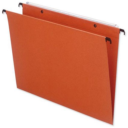 Bantex Linking Suspension Files, V Base, 15mm Capacity, Foolscap, Orange, Pack of 25