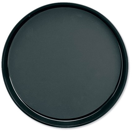 Dishwasher Safe Non-Slip Plastic Round Tray, Diameter 300mm, Black