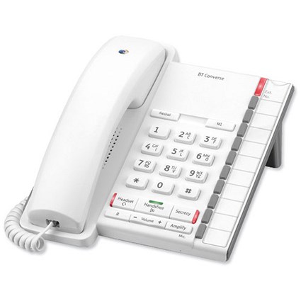 BT Converse 2200 Telephone Wall-mountable 10 Number Memory White Ref 040207