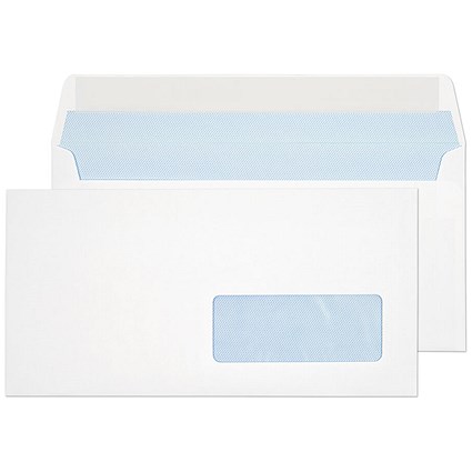 Blake Everyday Envelopes DL White Wallet Right-Hand Window Peel and Seal 100gsm 110x220mm (Pack 500) -