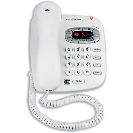 BT Decor 1500 Telephone with Secure Remote Access plus Call-screening and 10 Speed Dials Ref 026968