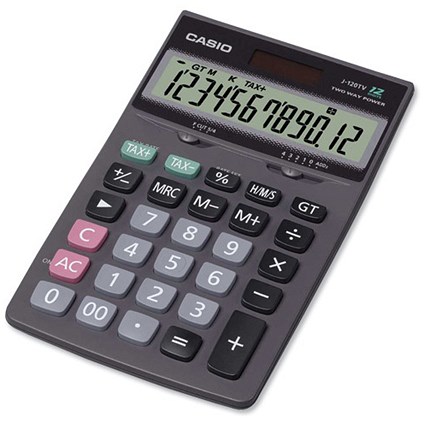 Casio Calculator Tax Desktop Solar-power 12 Digit 3 Key Memory 106x167x13mm Ref J120TV