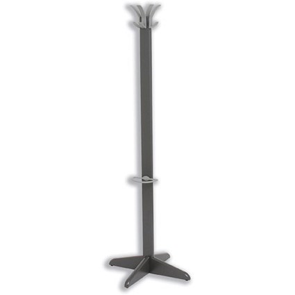 Acorn Retro Hat and Coat Stand with Umbrella Ring and Grey Hooks H1524mm Graphite